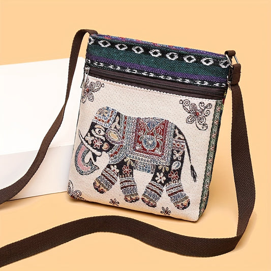 Ethnic Style Canvas Crossbody Bag - Animal Embroidery Square Phone Bag