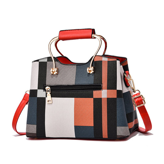 Women's Colorblock Plaid Pattern Pendant Decor Shoulder Bag - Handbag & Crossbody